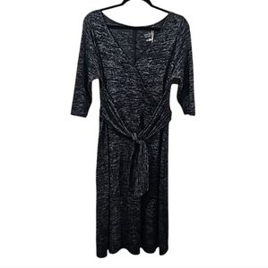 Isabel Maternity V-Neck 3/4 Sleeves Black Marl Stretch Front Tie Dress Size Med